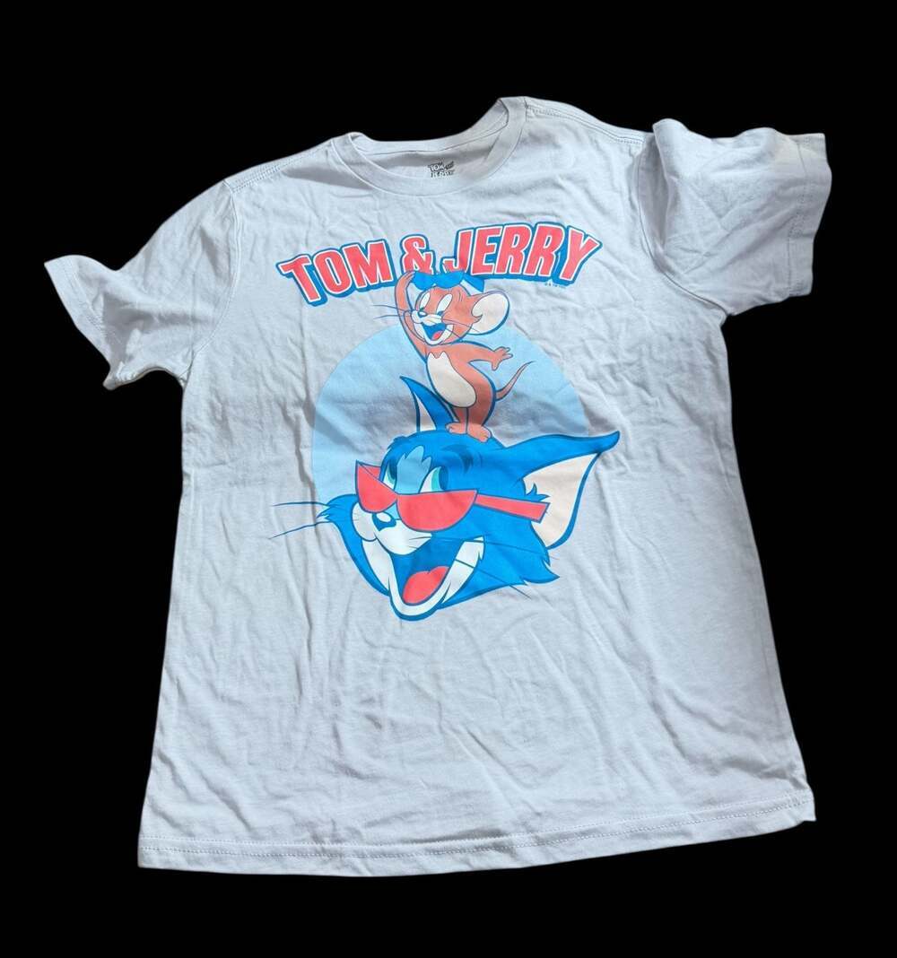 Tom and Jerry Youth Graphic T-Shirt Size L 10/12 Cartoon Tee